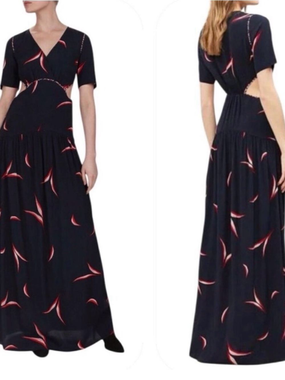 ba&sh Navy Maxi Dress with Pink Accent Print